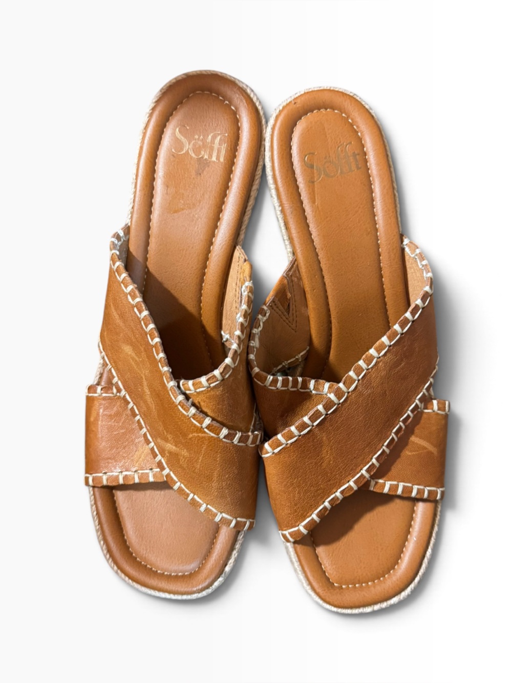 Sofft Luggage Indie Espadrille Leather Wedge Sandals with Whipstitch 9.5 NWOT